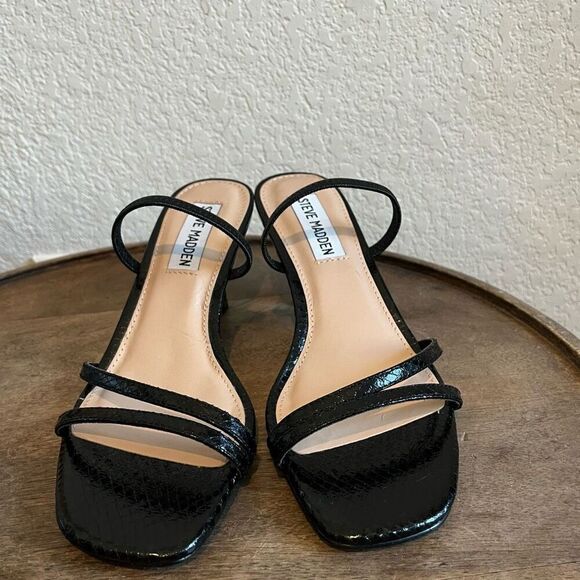 Steve Madden Loft Slide Sandals Heels Black Snake Women’s 5.5 - Picture 2 of 6
